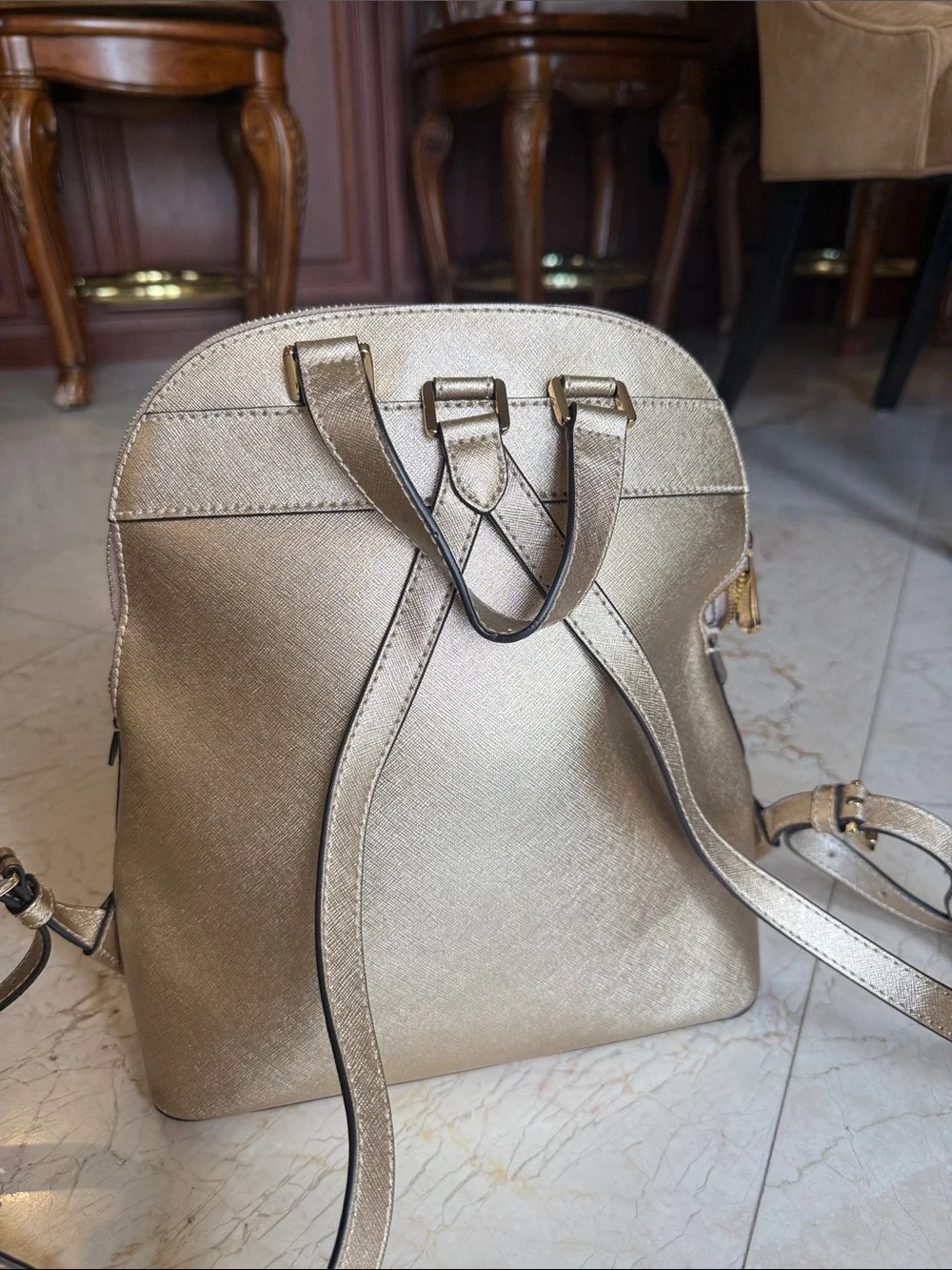 Michael Kors White & Gold Signature Backpack
